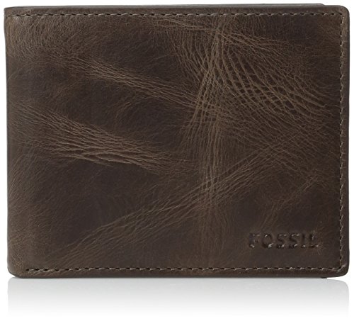 Fossil Men's RFID Blocking Leather Derrick Passcase Wallet, Dark Brown, One Size
