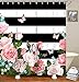 LIVILAN Striped Shower Curtain with Pink Roses, Pink Shower Curtain，Butterfly Shower Curtains Set with Hooks, Girly Shower Curtain for Bathroom 72x72 Inches