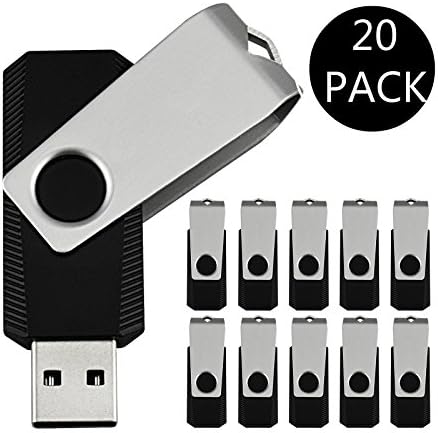 JUANWE USB Flash Drive 2GB 20 Pack Bulk USB 2.0 Thumb Drive with Swivel Design Memory Stick Data Storage Backup Photo Pen Drive，Black