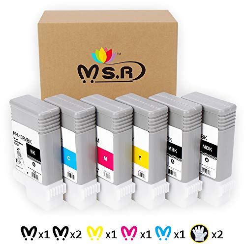 MS.R Compatible Ink Cartridges Replacement for Canon PFI-102 Professional Inkjet iPF500, iPF510, iPF600, iPF605, iPF610, iPF700, iPF710, iPF720 Printers (2MBK, BK, C, M, Y) 6 Pack