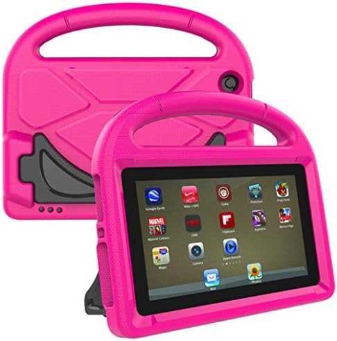 YRD TECH Fit Amazon Kindle Fire HD 8 2017 7th Kids EVA Safe Rubber Stand Handle Case (hot Pink)