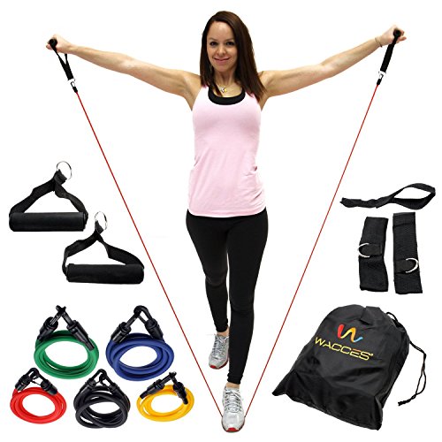 Wacces Resistance Band Set with Door Anchor, Ankle Strap, Exercise Chart & Resistance Band Carrying Case, 11 Piece