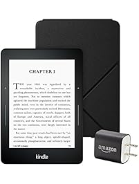 Kindle Voyage Essentials Bundle including Kindle Voyage 6" E-Reader with Special Offers, Amazon Leather Cover - Black, and Power Adapter