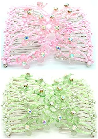 Casualfashion Magic Rhinestone Double Combs Flower Hair Clips, Hair Holder/Ez Bow-knot Hair Comb, 2-count