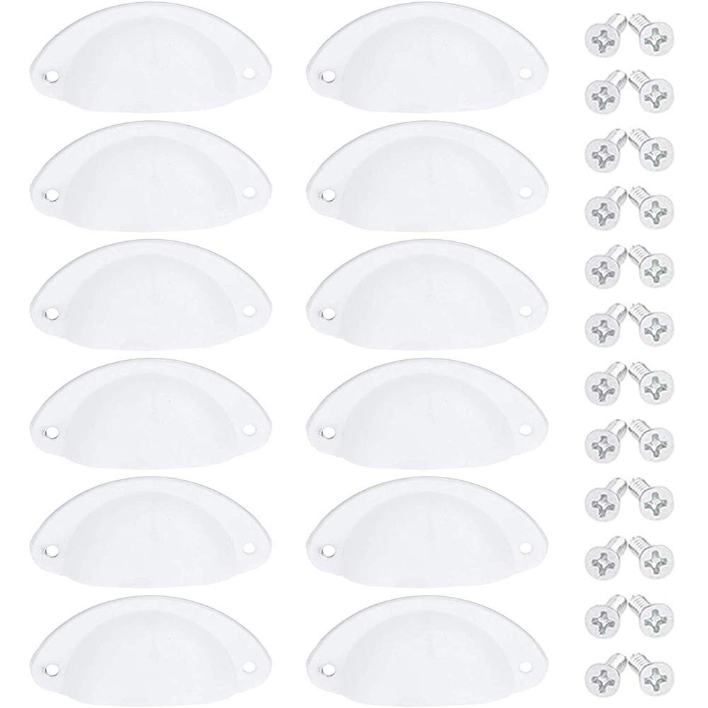 NALCY Vintage Iron Cabinet Handles, Retro Semicircle Pull Knobs, White (12pcs, 82mm x 33mm)