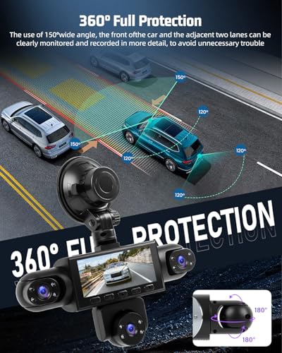 NHOPEEW 5 Canales 360° Dashcam de cámara, grabadora de conducción Delantera 1080P, grabación en Bucle, Monitor de Aparcamiento 24 Horas, detección de Movimiento, visión Nocturna
