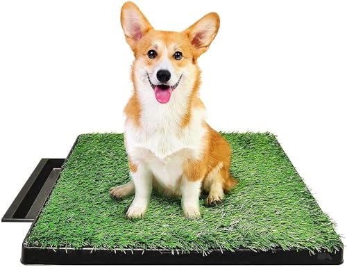 Gluckluz Dog Potty Tray Pee Grass Pad Indoor Washable Artificial Puppy Pee Training Toilet Restroom Odourless Urine Mat Potty Trainer with 3 Layer for Small Medium Large Dog