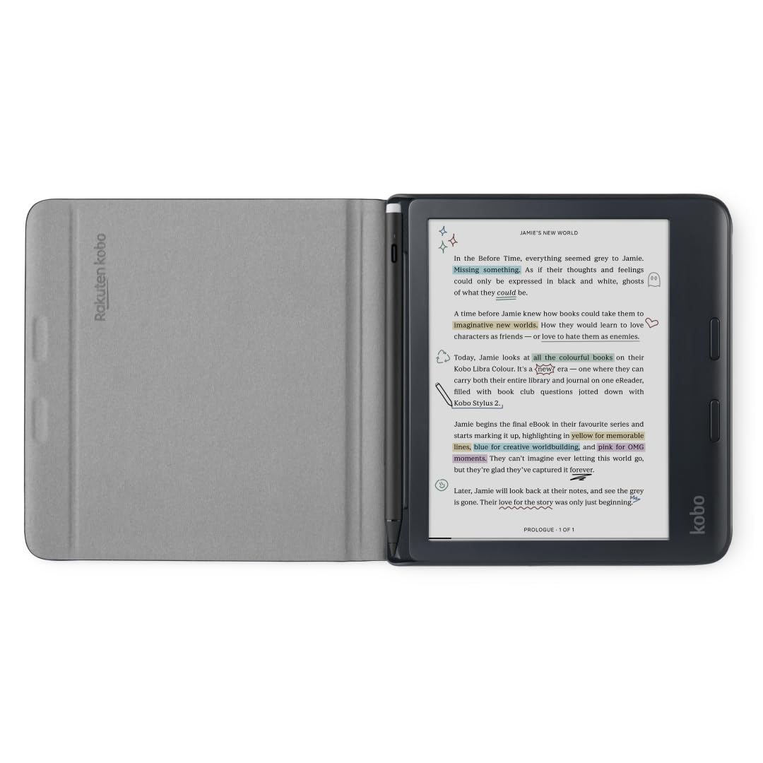 Kobo Libra Colour SleepCover Case | Dusk Blue Stylus Notebook | Sleep/Wake Technology | Built-in 2-Way Stand | Vegan Leather | Compatible with 7” Kobo Libra Colour eReader