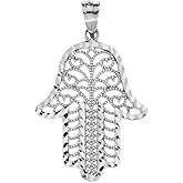 Claddagh Gold Exquisite Sterling Silver Sparkle-Cut and Filigree-Style Hamsa Pendant