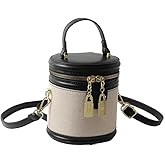 QsicTaco Retro Bucket Bag Color Contrast Cylinder Purse Senior Sense Style Single Shoulder Crossbody Handbag with Zipper