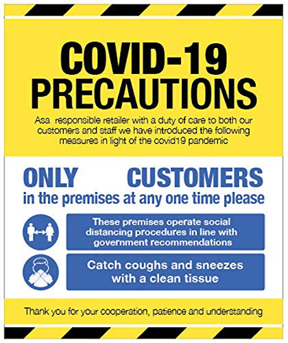 Caledonia Signs 28257H COVID 19 Precautions - Shop window sign Self Adhesive Vinyl Sticker (250x300mm)