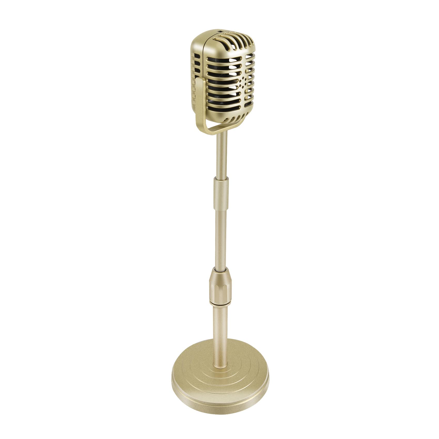 Hopbucan Vintage Desktop Microphone Prop Model with Adjustable Height, Classic Retro Style Microphone Stand Mic Prop,Gold