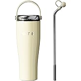 OTE 30OZ Tumbler with Handle, 316 Stainless Steel Water Bottle with Straw, 800ML Vacuum Insulated Bottle, Insulated Travel Mug, Tumbler for Office or Home, Cup Holder Friendly, Keep Hot/Cold (Beige)