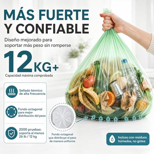 JZCQZCXB Bolsas de Basura 300Pcs, Bolsas para Basura Medianas Biodegradables 50 * 60CM, Gruesas, Inodoras, Grandes, Compostables, ideal para Cocina, Baño, Oficina, Hogar (Verde)