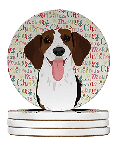 Beagle Tricolor Red Ticked #3 Christmas Large Sandstone Coasters Pack of 4