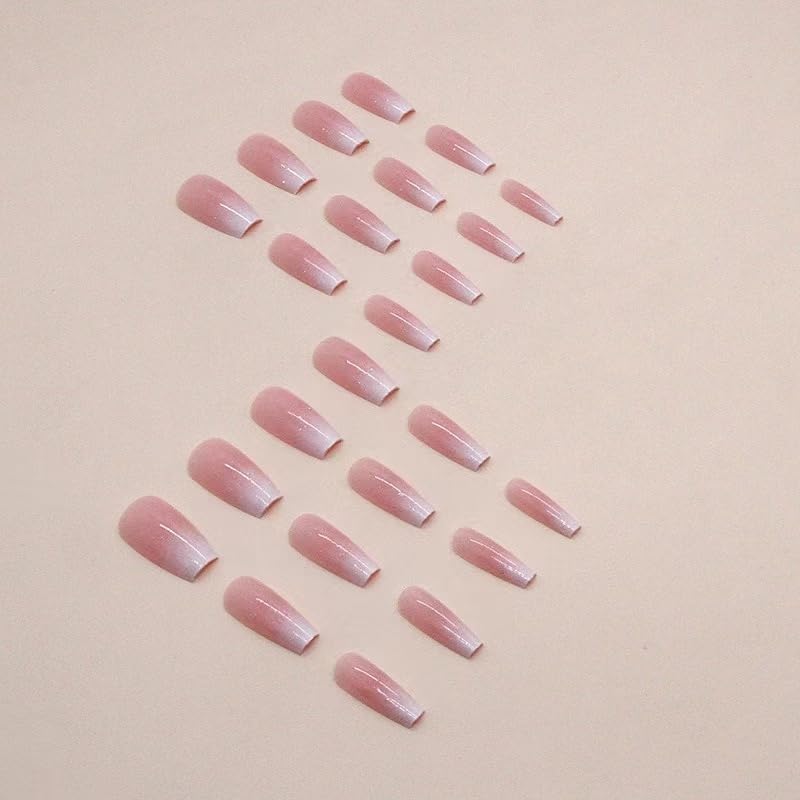 Magrace Press on Nails Medium Nude Fake Nails French Tips Full Cover Square False Nails with Designs 24 Pcs Stick on Nails for Women and Girls (A-1) - Image 3