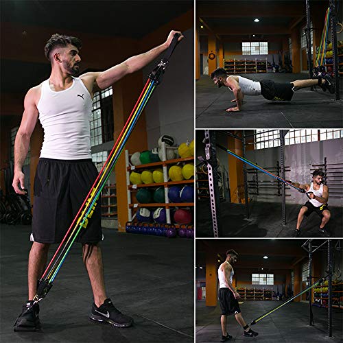 ANDSTON 11Pcs Resistance Bands Set, 5 Stackable Exercise Bands Workout Bands with Door Anchor, 2 Foam Handle, 2 Metal Foot Ring & Carrying Case for Working Out, Physical Therapy, Gym Training, Yoga