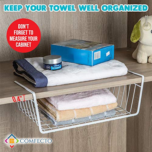 Comfecto Under Shelf Basket, 2 Pack Stainless Steel Wire Rack for Thickness Max 1.2 inch