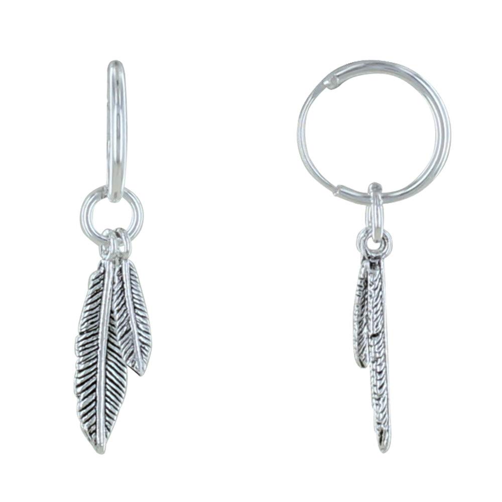 LES POULETTES BIJOUX - Sterling Silver 925 Earrings Mini Hoops and Two Feathers