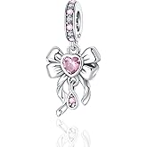 Su-Carata 925 Sterling Silver Bead Charm for Pandora Bracelets and Necklaces,Pink Bow Cherry Butterfly Pendant Bead Charms Jewelry Present Valentines Gifts for Wife/Girlfriend Women