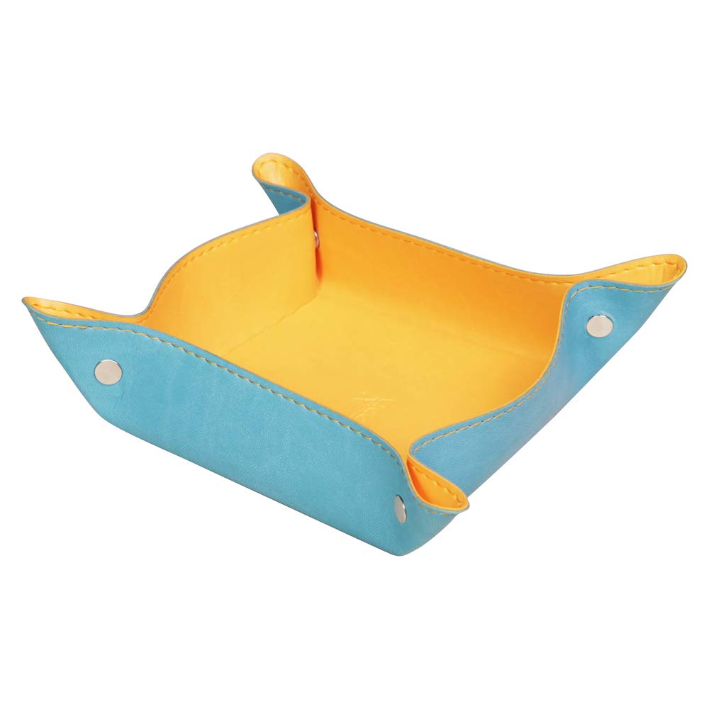 RHODIA 318857C - Turquoise Reversible Tidy Box - 12x12x4.5 cm - Orange Saddle Stitching, Magnetic Corners - Faux Leather - Rhodiarama Home Office Collection - Office Organization & Designer Storage