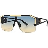 AIEYEZO Square Oversized Sunglasses Flat Top Shield Sun Glasses for Men Women One Lens Square Shades
