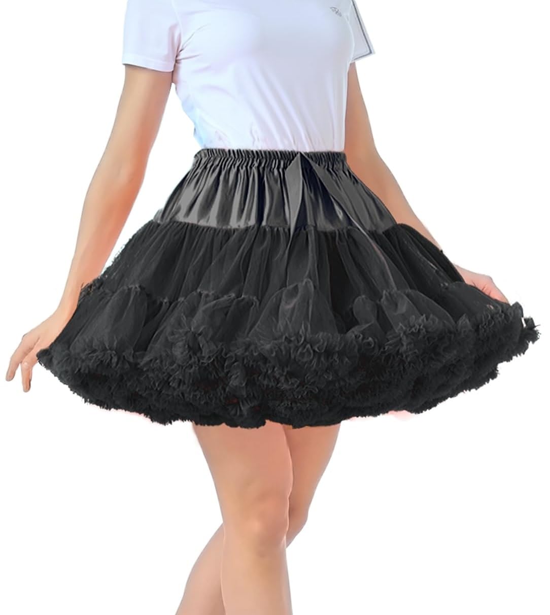 Photo 1 of *daisysboutique* Women Puffy Petticoat Skirts Slip Vintage 50s Tutu Tulle Crinoline Elastic Waist Band Underskirt for Rockabilly (One Size, Black)