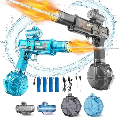 Electric Water Gun for Kids Adults, 2Packs Automatic Squirt Gun with LED Light & Spray Sound, Rechargeable Waterguns with Large Tank, Summer Outdoor Pool Beach Backyard Water Toys Gifts for Boys Girls