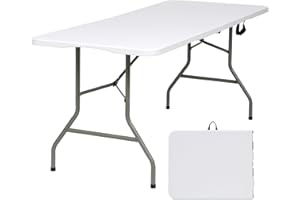 Fenbeli 6ft Folding Table - Portable Fold in Half Table with Carrying Handle, Heavy Duty Plastic Foldable Table for Party, Picnic, Camping, Dining (White, 6FT)