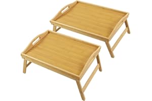 WKWKER Bamboo Bed Tray Table with Folding Legs Foldable Serving Tray Portable Laptop Tray Snack Tray Breakfast Tray Bed Table