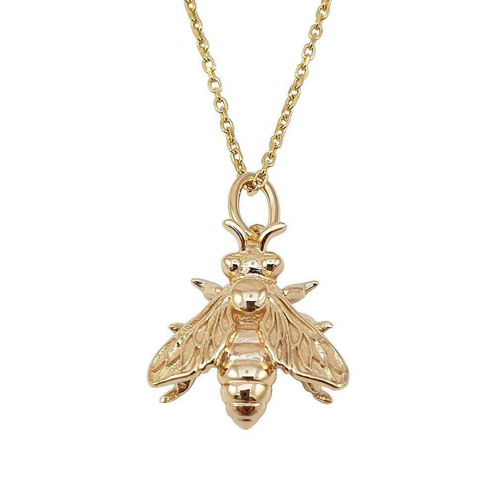 Kiara Jewellery 925 Sterling Silver Yellow Gold Plated Honey Bee Pendant Necklace on matching 18" Sterling Silver Trace Or Curb Chain.