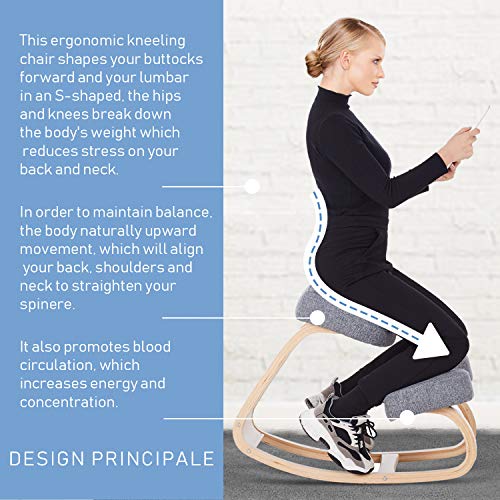 VIAGDO Ergonomic Kneeling Chair, Rocking Balancing Wood Kneel Stool