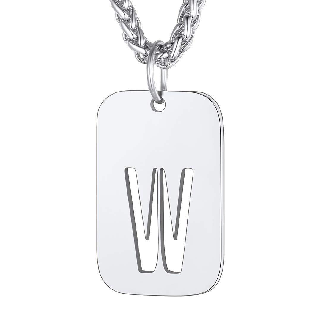 Richsteel W Pendant Initial Necklace Mens Army Dog Tags Military Neckless for Men