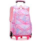 Girls Rolling Backpack Kids Backpack with Wheels Roller School Bag Wheeled Rucksack Pink