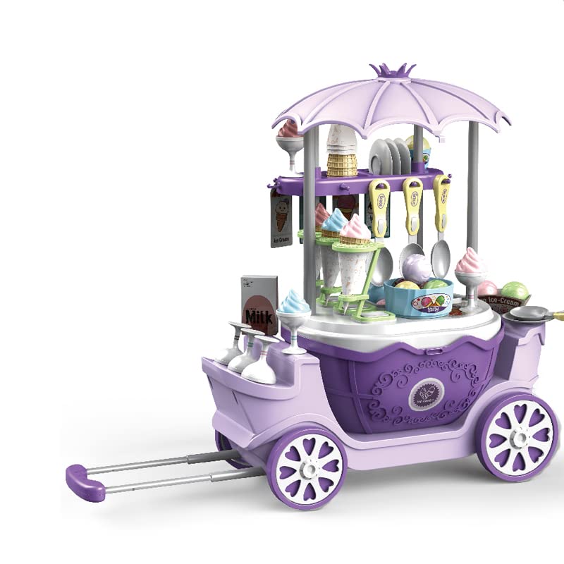 Flex 4 in 1 Ice Cream Trolley Toy Convertible Kids Cart 4 WheelsTrolley 2 Wheels pull Market Stall Removable Basket Educational Pretend Play Dessert Shop For Toddlers Ages 3+ Durable Plastic