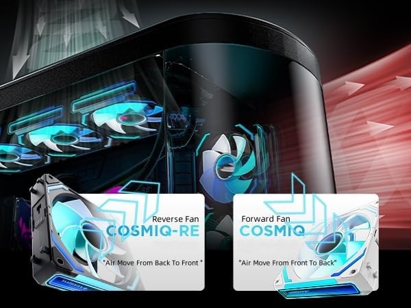 AsiaHorse COSMIQ-RE-Black 120mm UNI Fan, Infinity Mirror FDB Reverse Fan with 5V 3-PIN Connector and Small Controller, Daisy Chain PWM PC RGB Fans for Cases CPU Liquid Coolers, 3Pack