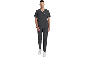 Uniforms World Scrub Sets for Men, Stretchy V-Neck Scrubs Top & Yoga Jogger Pants with 8 Pockets