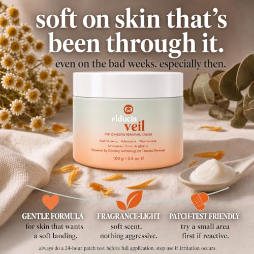 elducia Korean Red Ginseng Collagen Day & Night Cream, Face Moisturizer for Women with 2% Niacinamide, 5-Peptide Complex & Hyaluronic Acid, Brightening, Firming, Hydrating, Glass Skin Renewal Cream, 100ml