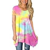 POPYOUNG Women Tunic Spring Summer Short Sleeve Long Shirts Tops with leggings