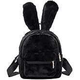 Gupiar Bunny Backpack, Fur Mini Backpacks for Womens Plush Rabbit Ear Satchel Fuzzy Bunny Purse Handbags (Black)