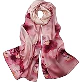 100% Mulberry Silk Scarfs for Women Floral Print Satin Long Scarf for Headscarf Hair Wraps Shawl with Gift Packed