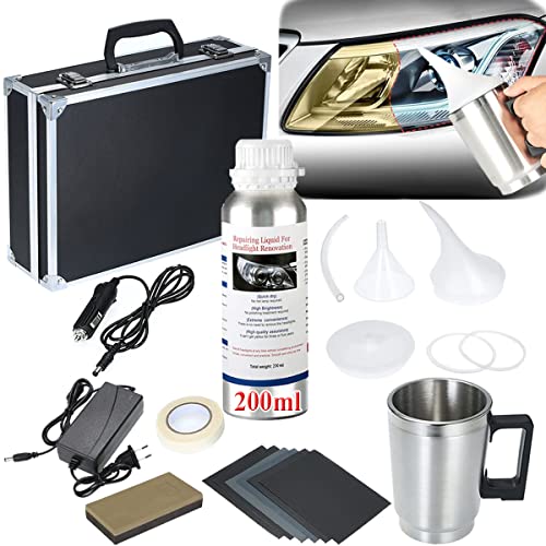 Ghguole Rinnova Fari Auto,Kit Lucidatura Fari Auto con 200ml Lucida fari Auto,Kit di Riparazione Fari,Kit Rinnova Fari Auto,Riparazione fari Graffi Vetro Faro per Ingiallito/Graffi/Sfocatura