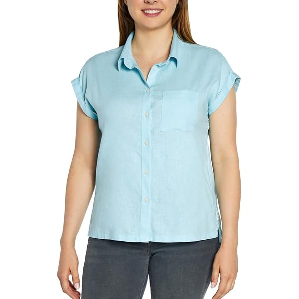 Haut Orvis Femme 3/4 Manches Col V - Taille L, Vert éther, Lin, NEUF Avec étiquette