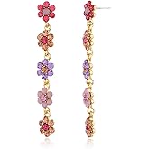 Sparkly Bohemia Long Tassel Blue Ocean Shell Flower Dangle Earrings Shine Rhinestone Scallop Beach Earrings for Women Charm Statement Colorful Crystal Jewelry