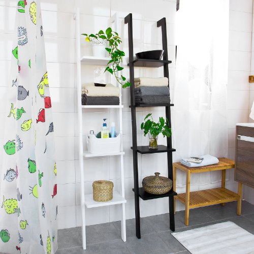 image for SoBuy Haotian Modern Leaning ladder book shelf made of wood with four 