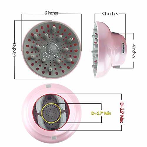 Universal Hair Diffuser Hairizone New Patent Design Adaptable for Various Blow Dryers with D=1.7"-2.6" for Curly or Wavy Hair Styling, HairIQ+ Attachment, ECO-Friendly (Pink)