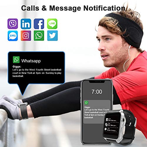 Evershop Smart Watch with HD Camera and TF SIM Card Slot for Men Women, Fitness Tracker Watch with Heart Rate Monitor Sleep Monitor Pedometer for Android iOS (Silver) - Thumbnail 2