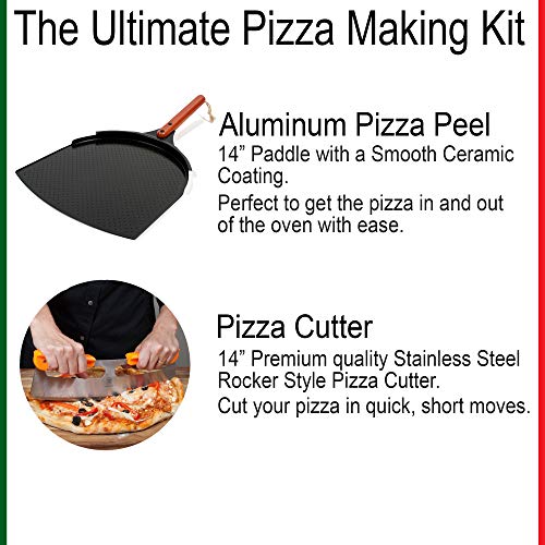 The Ultimate Pizza Making Tools - 14" Aluminum Pizza Peel and 14" Stainless Steel Rocker Pizza Cutter | Great Kit for Baking Pizza, Cookies and Bread in Any Oven or Grill