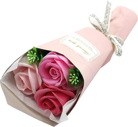 Amazon フレグランスフラワー しゃぼんフラワー バラ３輪ブーケ ベビーピンク 花束 枯れない花 造花 ギフト 記念日 誕生日 プレゼント 石鹸花 132 造花 オンライン通販