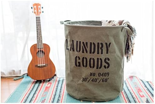 Storage Basket Orgagnizer Bin for Laundry for Nursery Large Round Cloth Fabric with Handle Collapsible (15 x 18inch) Jasis Woo